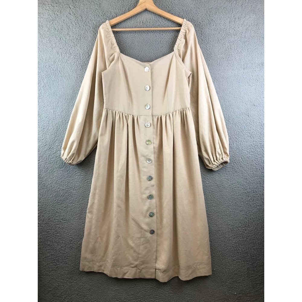 Lichi women 100% linen button up Midi dress size M